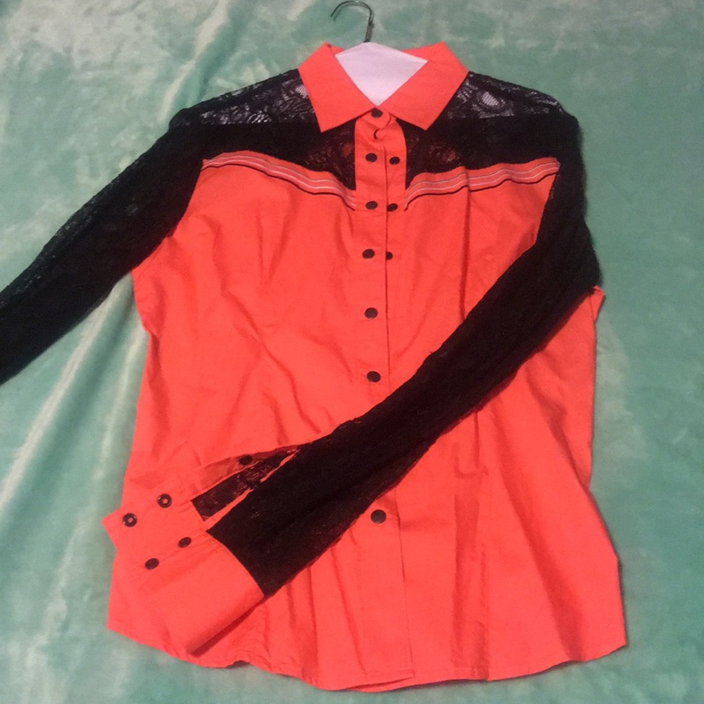 Cruel Girl Lace Sleeves Button Down